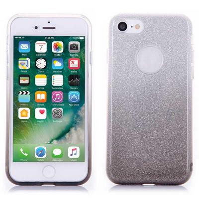 Color Gradual Change 3 in 1 Glitter Powder Soft TPU Back Cover Case for iPhone 7 - Black