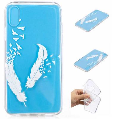 Painted Pattern Ultra Slim Anti-Scratch Transparent Soft TPU Back Cover Protective Case for iPhone XR 6.1 - White Feathers