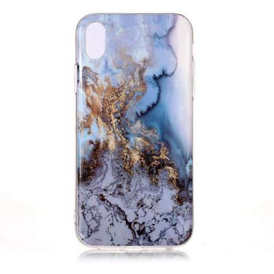 Color Painting Marble Pattern Anti-Scratch Soft TPU Back Cover Case for iPhone Xs Max 6.5 - Blue Grey
