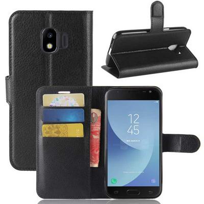 Lichee Pattern Solid Color Side Flip PU Leather + Soft TPU Card Slots with Stand and Magnetic Buckle Wallet Case for Samsung Galaxy J2 Pro (2018) / J2 (2018) - Black