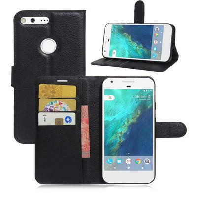 Wallet Style Card Holder Stand Magnetic Buckle TPU+ PU Leather Case for Google Pixel - Black 