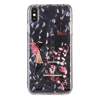 Color Painting Diamond Pattern Shockproof Soft Transparent TPU Back Cover Protective Case for iPhone X / XS - Tower