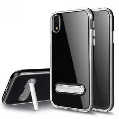 Bumblebee Double Layer Transparent Soft TPU + Hard PC Bumper Frame Hybrid with Kickstand Back Cover Protective Case for iPhone XR 6.1 - Black