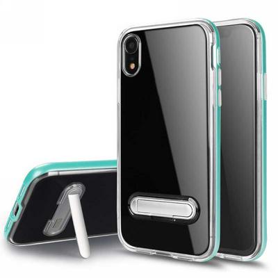 Bumblebee Double Layer Transparent Soft TPU + Hard PC Bumper Frame Hybrid with Kickstand Back Cover Protective Case for iPhone XR 6.1 - Mint Green