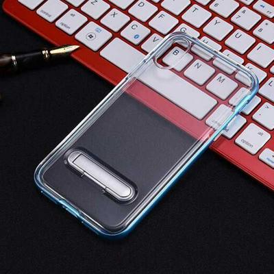 Bumblebee Double Layer Transparent Soft TPU + Hard PC Bumper Frame Hybrid with Kickstand Back Cover Protective Case for iPhone Xs Max 6.5 - Blue