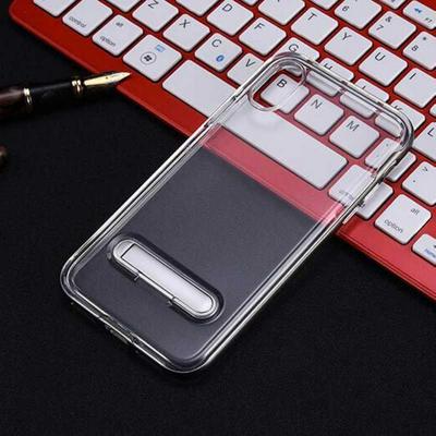 Bumblebee Double Layer Transparent Soft TPU + Hard PC Bumper Frame Hybrid with Kickstand Back Cover Protective Case for iPhone Xs Max 6.5 - Grey