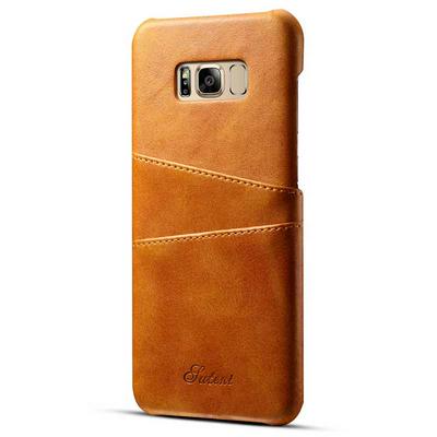 Suteni Calf Pattern with Two Card Slots Leather Coated Hard PC Back Cover Protective Phone Case for Samsung Galaxy S8 / G9500 - Khaki