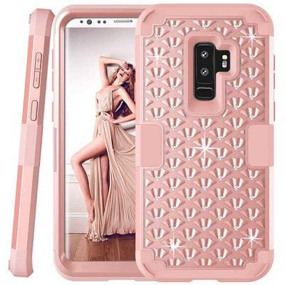 Diamond Studded Starry Series 3-layers Detachable Hard PC + Soft TPU Back Cover + Front Protector Case for Samsung Galaxy S9 Plus - Rose Gold