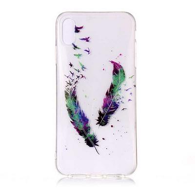 Colored Painting Transparent Soft TPU Back Cover Case for iPhone Xs Max 6.5 - Feather