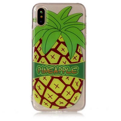 Colored Painting Transparent Soft TPU Back Cover Case for iPhone X / XS - Pineapple