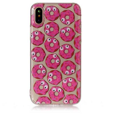 Colored Painting Transparent Soft TPU Back Cover Case for iPhone X / XS - Rose Red