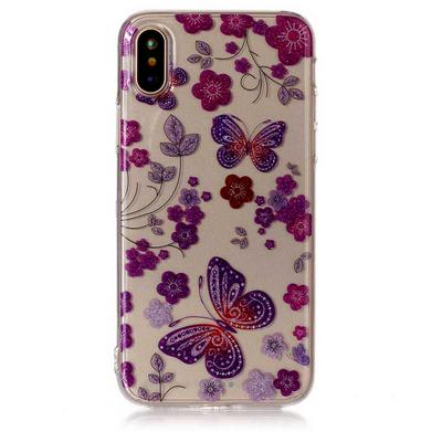 Colored Painting Transparent Soft TPU Back Cover Case for iPhone X / XS - Butterfly