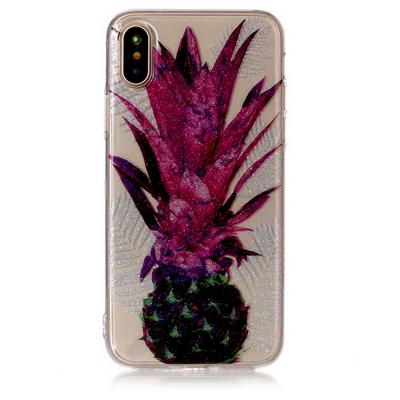 Colored Painting Transparent Soft TPU Back Cover Case for iPhone X / XS - Pineapple