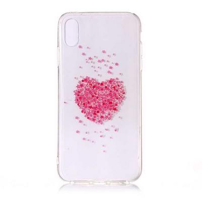 Colored Painting Transparent Soft TPU Back Cover Case for iPhone Xs Max 6.5 - Sakura Heart