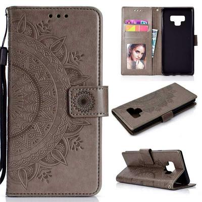 Mandala Pattern PU Leather + Soft TPU Card Holder with Magnetic Buckle and Stand Support Wallet Case for Samsung Galaxy Note 9 - Grey