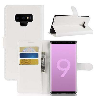 Litchi Pattern Wallet Stand Card Holder Slots PU Leather + TPU Protective Cover Case for Samsung Galaxy Note 9 - White