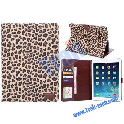 Fashion Leopard Pattern Smart Wake Sleep Function Magnetic Flip PC+PU Leather Case with Card Slot for iPad Air 2(Brown)