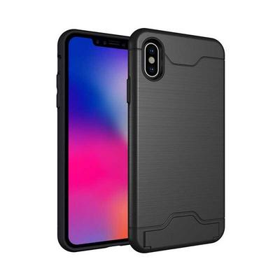 Brushed 2 in 1 Detachable Shockproof Hard PC + Soft TPU Hybrid with Card Slot and Stand Back Cover Protective Case for iPhone Xs Max 6.5 - Black
