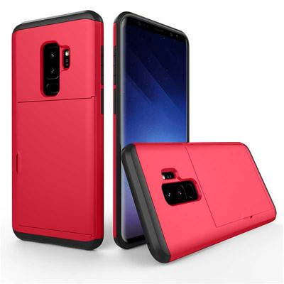 Smooth Surface 2 in 1 Detachable with Card Holder Hard PC + Soft TPU Hybrid Back Cover Case for Samsung Galaxy S9 - Red