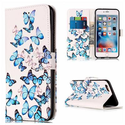 Wallet Style PU Leather + Soft TPU Card Holder with Stand and Magnetic Buckle Case for iPhone 6 / 6S - Butterflies