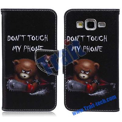 Cross Pattern Wallet Style Magnetic Flip Stand TPU+ PU Leather Case for Samsung Galaxy J5 - Quote and Chainsaw Bear