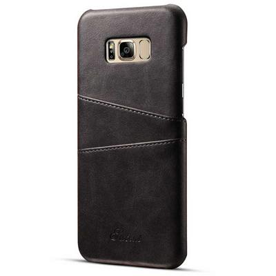 Suteni Calf Pattern with Two Card Slots Leather Coated Hard PC Back Cover Protective Phone Case for Samsung Galaxy S8 Plus - Black