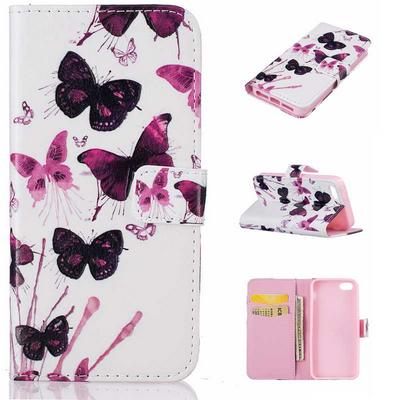 Wallet Style Magnetic Flip PU Leather + TPU Card Slots Stand Case for iPhone SE 5S 5 - Butterflies 