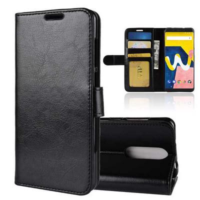 R64 Pattern Side Flip Wallet Style Picture Frame PU Leather + Soft TPU Card Holder with Stand and Magnetic Buckle Cover Case for Wiko View lite - Black