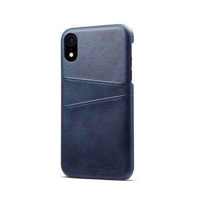 Suteni Calf Pattern with Two Card Slots Leather Coated Hard PC Back Cover Protective Phone Case for iPhone XR 6.1 - Blue