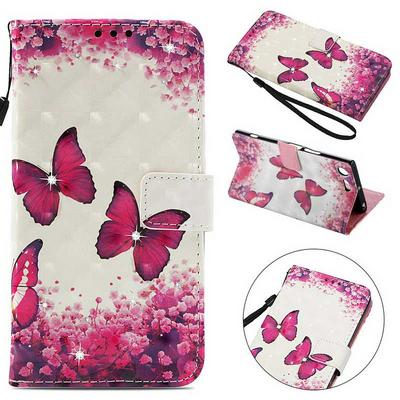 3D Color Painted Side Flip PU Leather + Soft TPU Card Slots with Wrist Strap and Magnetic Buckle Wallet Protective Case for Sony Xperia XZ Premium - Smiling