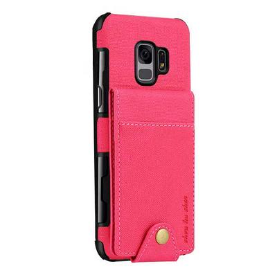 PU Leather Coated PC with Card Holder Stand Support Back Cover Case for Samsung Galaxy S9 - Red