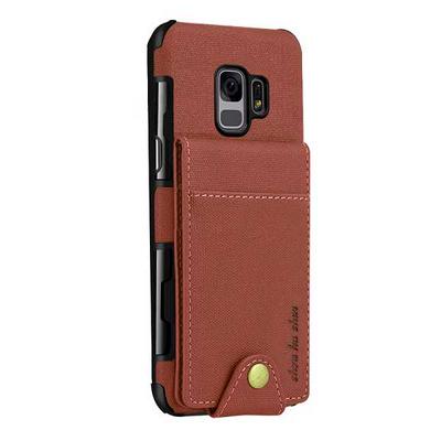 PU Leather Coated PC with Card Holder Stand Support Back Cover Case for Samsung Galaxy S9 - Brown