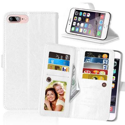 Wallet Style 9 Card Holder Slots with Picture Frame Stand Magnetic Flip PU Leather + TPU Case for iPhone 7 Plus - White
