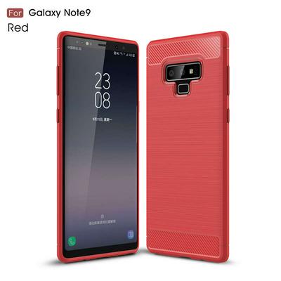 Carbon Fibre Pattern Brushed Metal Soft TPU Back Cover Case for Samsung Galaxy Note 9 - Red 