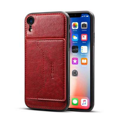 Car Hold Series Drop Protection with Card Slot and Viewing Stand PU Leather Coated PC Back Cover Phone Case for iPhone XR 6.1 - Red