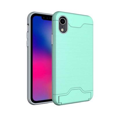 Brushed 2 in 1 Detachable Shockproof Hard PC + Soft TPU Hybrid with Card Slot and Stand Back Cover Protective Case for iPhone XR 6.1 - Mint Green