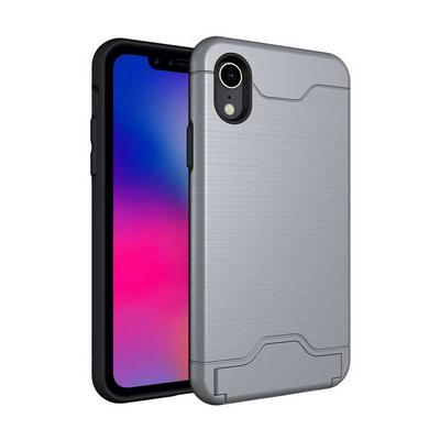 Brushed 2 in 1 Detachable Shockproof Hard PC + Soft TPU Hybrid with Card Slot and Stand Back Cover Protective Case for iPhone XR 6.1 - Grey
