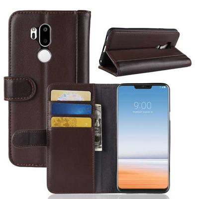 Solid Color Side Flip Anti-Scratch Genuine Leather + Soft TPU Card Slots with Magnetic Buckle and Stand Wallet Protective Case for LG G7 - Coffee