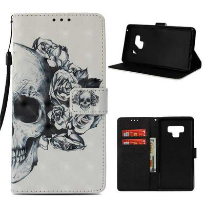 3D Color Painted Side Flip PU Leather + Soft TPU Card Slot with Magnetic Buckle Wrist Strap and Stand Wallet Protective Case for Samsung Galaxy Note 9 - Skeleton Head