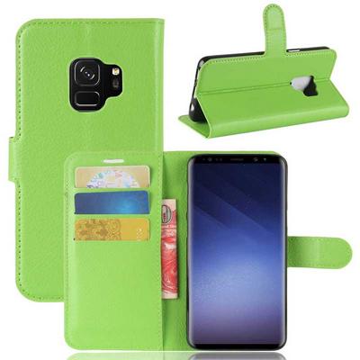 Lichee Pattern PU Leather + Soft TPU Card Holder with Adjustable Stand Support Wallet and Magnetic Buckle Case for Samsung Galaxy S9 - Green
