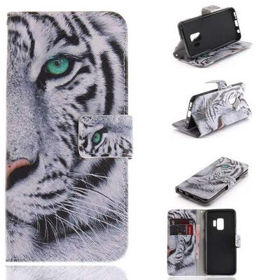 Color Painted Side Flip PU Leather + Soft TPU Card Slots with Magnetic Buckle and Stand Wallet Protective Case for Samsung Galaxy S9 - Tiger