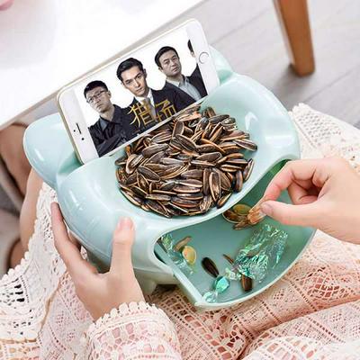 Cute Cartoon Pig Shape Creative Double Layer Plastic Household Snacks Candy Nut Melon Seeds Desk Home Decor Drawer Lazy Fruit Plate with Phone Holder - Green