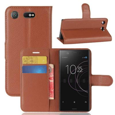 Litchi Pattern Side Flip PU Leather + Soft TPU Card Slots with Magnetic Buckle and Stand Case for Sony Xperia XZ1 Compact - Brown