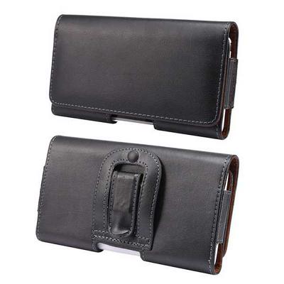 Up and Down Open Genuine Leather Carrying Pouch with Belt Clip and Magnetic Flap Closure Case for Samsung Galaxy Note 4/ Note 3/ Note 2 - Black 