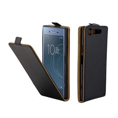 Vertical Flip Sewing Edged PU Leather + Soft TPU with Magnetic Buckle and Card Holder Protective Business Case for Sony Xperia XZ1 F8342