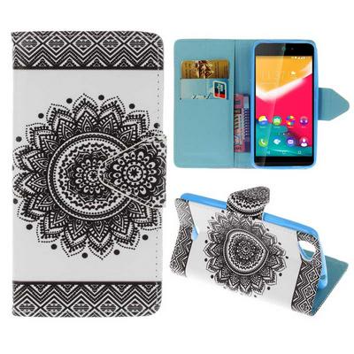 Wallet Style PU Leather + Soft TPU Card Holder with Stand and Magnetic Buckle Case for Wiko Rainbow Jam - Black Flower Pattern