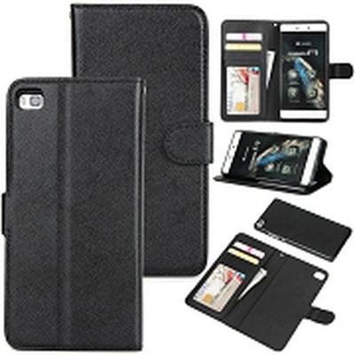 Wallet Style PU Leather + Detachable Soft TPU Card Slots with Stand and Photo Frame Case for Huawei Ascend P8 - Black