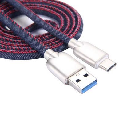 1m Denim Braided USB 2.0 Type-C Charge & Data Transfer Cable Line for Devices with Type-C Interface - Blue & Red 
