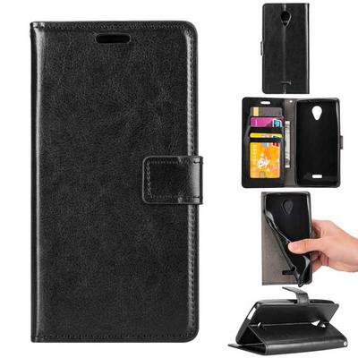 Oil Edge Crazy Horse Pattern Side Flip PU Leather + Soft TPU Picture Frame with Magnetic Buckle and Card Slots Wallet Case for Wiko Freddy - Black