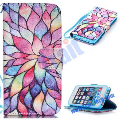 Cross Pattern Wallet Style Magnetic Flip Stand TPU+ PU Leather Case for iPhone 5S 5 with a Strap - Unique Pattern